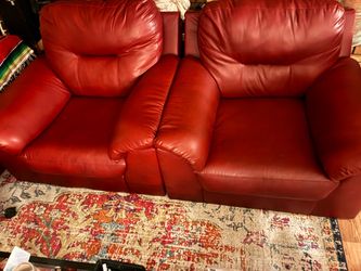 Red Leather 2 Chair Set