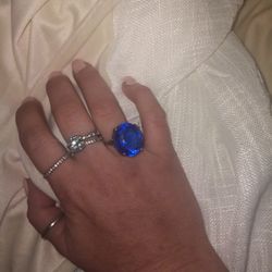 massive Naturab Vibrant Dark Blue Oval Quartz Ring Sz 8 In 925 Silver