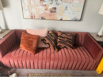 Suede velvet burned orange couch
