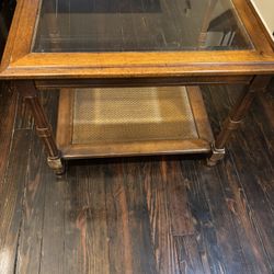 Wood Table with Glass top 21x27 inches and 20 inches tall