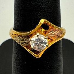 Jewelry 10k solid three tone gold CZ brilliant cut stone 0.5 CTW ring size 7