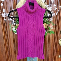 Cable Knit Hot Pink Sleeveless Sweater 