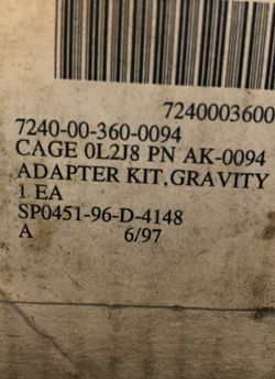 5-GAL JERRY CAN GRAVITY FEED ADAPTER KIT MILITARY ISSUE GAS/WATER