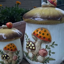 Retro 70s Merry Mushroom Canisters