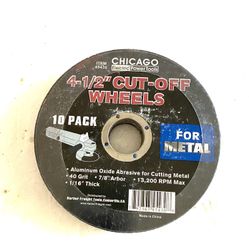 Chicago (45430 ) 10 Pack Of 4-1/2” Cut-off Wheels For Cutting Metal . New