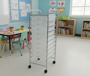 Rolling Metal Framed Plastic Drawer Storage Arts and Crafts Bin Cart! 13x15x38in