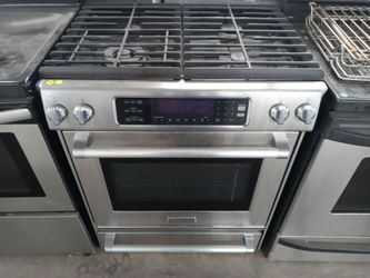 KitchenAid stainless steel 4-burner dual-fuel slide-in range - Free delivery