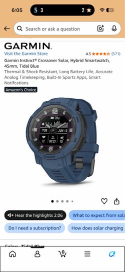Garmin Instinct Crossover Solar (45mm) – Tidal Blue – Excellent Condition