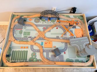 Kids Wooden Train Table Set with Accessories