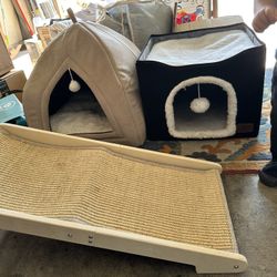 Two Cat Beds And Scratcher 