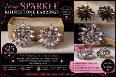 Vintage Sparkling Rhinestone Starburst Post Earrings