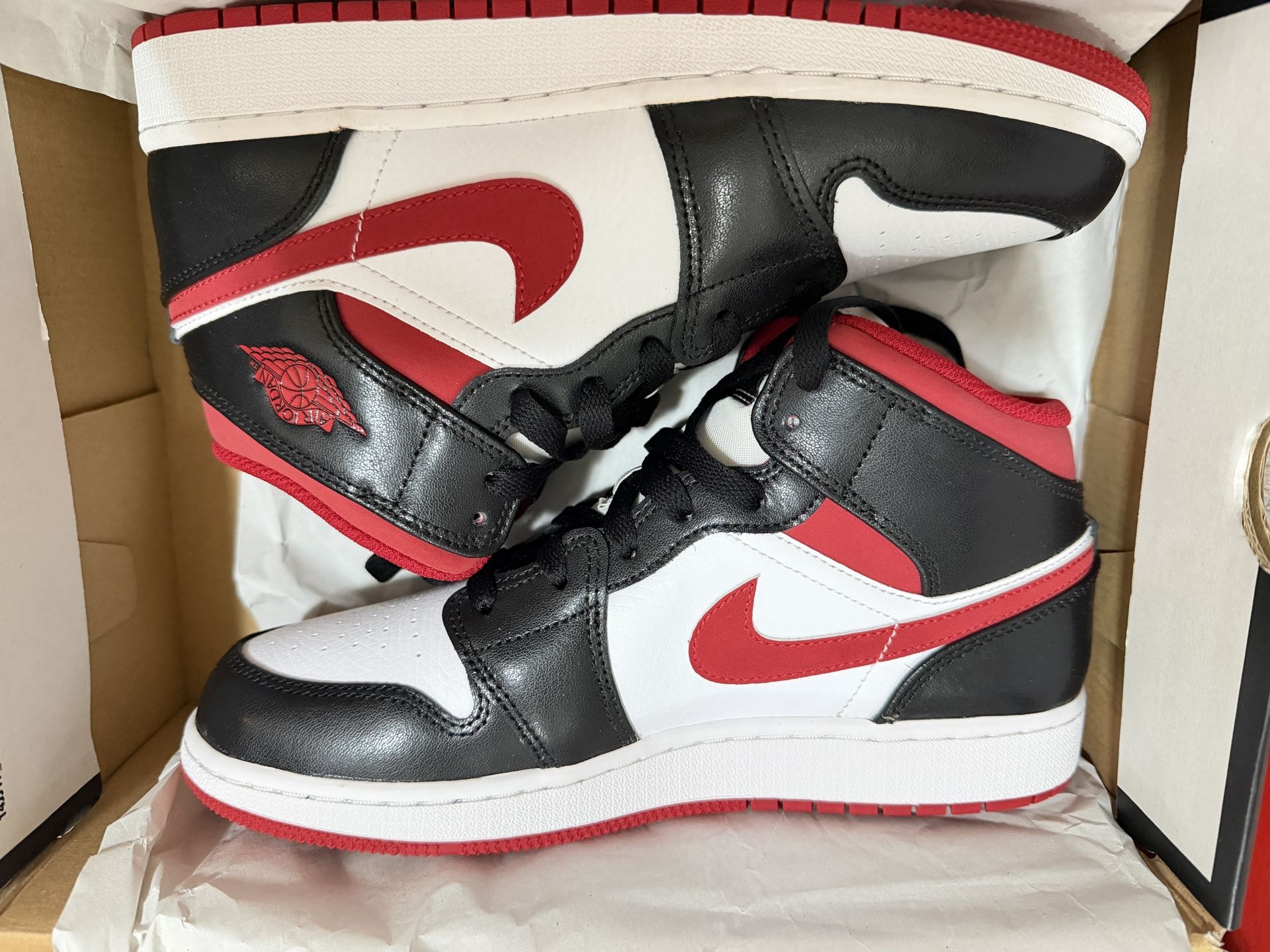 Nike Air Jordan 1 Mid Shoes - White/Black/Red Women’s 6