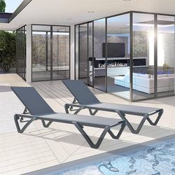 Patio Chaise Lounge Set of 2, Lounge Chairs for Outside Outdoor Aluminum Polypropylene Chairs with Adjustable Backrest Pool Lounge Chairs for Patio,Po