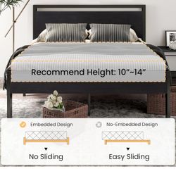 14 Inch Full Size Metal Platform Bed Frame with Wooden Headboard and Footboard, Mattress Foundation, No Box Spring Needed, Large Under Bed 