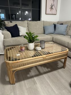 Vintage Rattan Glass Coffee & End Table Set