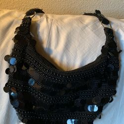 Black Knitted Purse With Large Large Black Sequins 