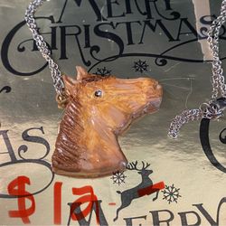 Polymer Hand Painted Horse Head necklace
