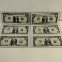 Set of Six (6) Consecutive 2021 $1 Bills with Raised Last Digit Serial Number!!!
