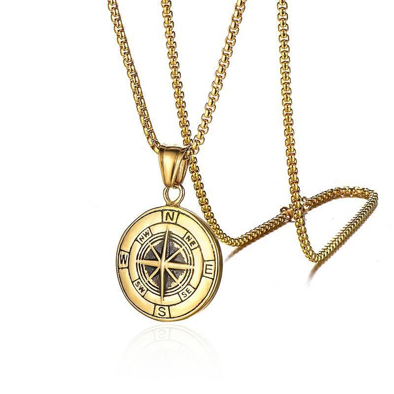 "Stainless Steel Compass Necklace for Men, BL(contact info removed)2