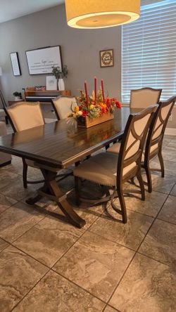 Dark Wood Dining Table with 5 Chairs