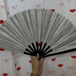 Silver Glitter Rave Fan 13”