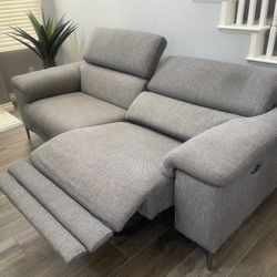Living Spaces Power Reclining Sofa With Adjustable Headrest & USB 