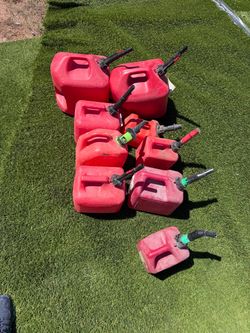 Lot of 9 Red Plastic Gas Cans