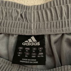 Men’s Adidas joggers, size XL, grey polyester with black and white trim