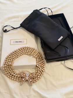 Miu Miu Necklace Statement Collar Collier Crystal Pearl Gold Plated Limited Version