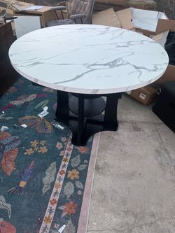Round Marble-Top Dining Table Black Base