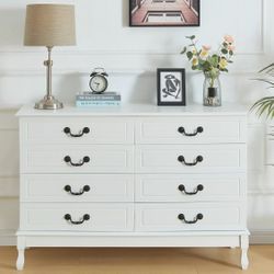 Solid All White 8 Drawer Dresser 