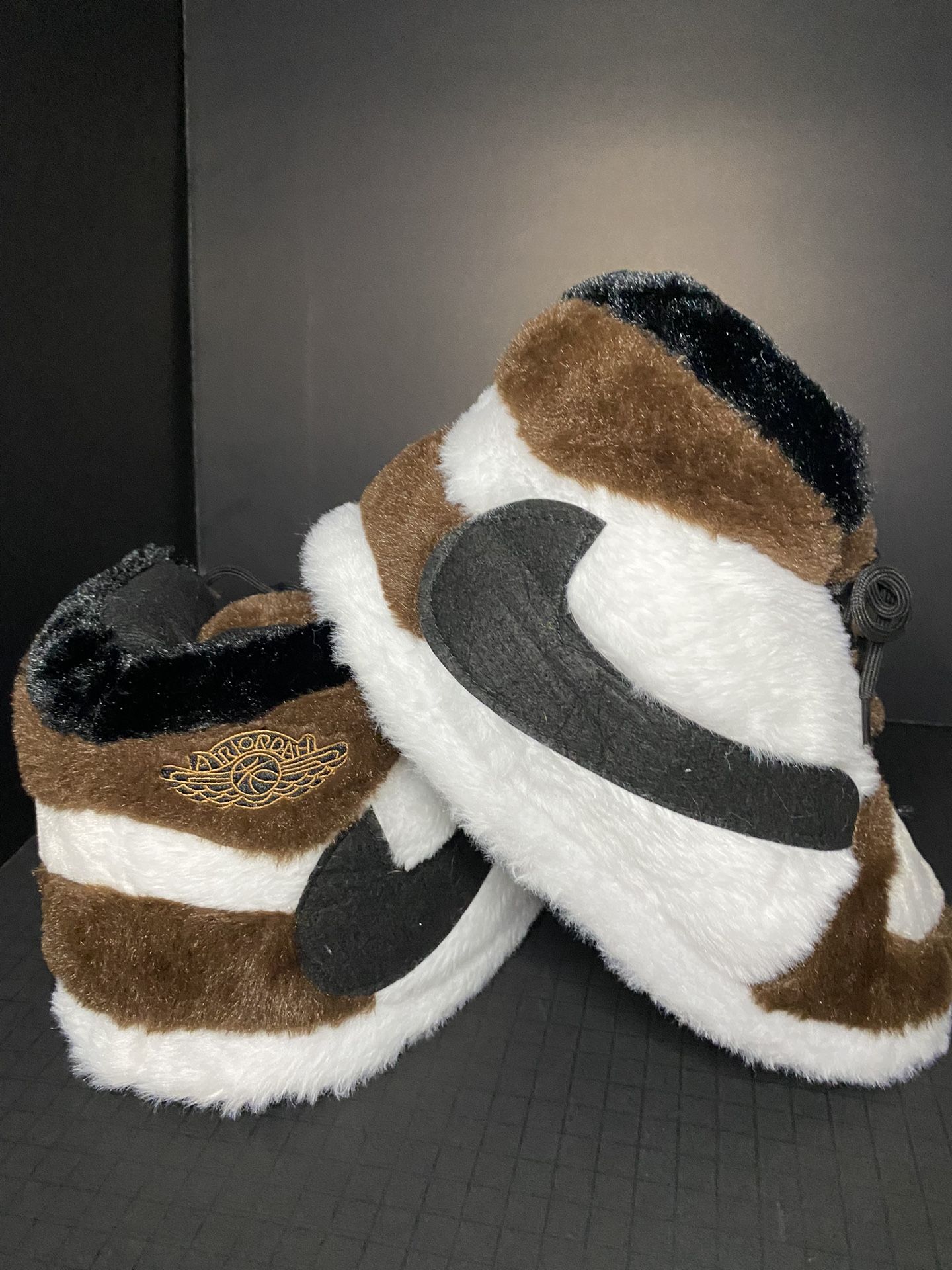 Brown and White Air Jordan’s (slippers)