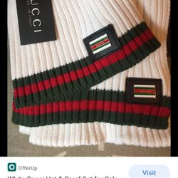 Real Gucci White Matching Scarf & Beanie