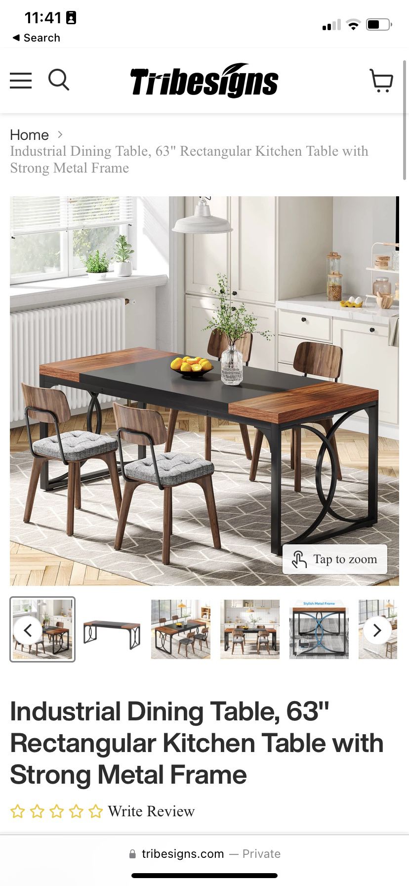 Industrial Dining Table, 63" Rectangular Kitchen Table with Strong Metal Frame