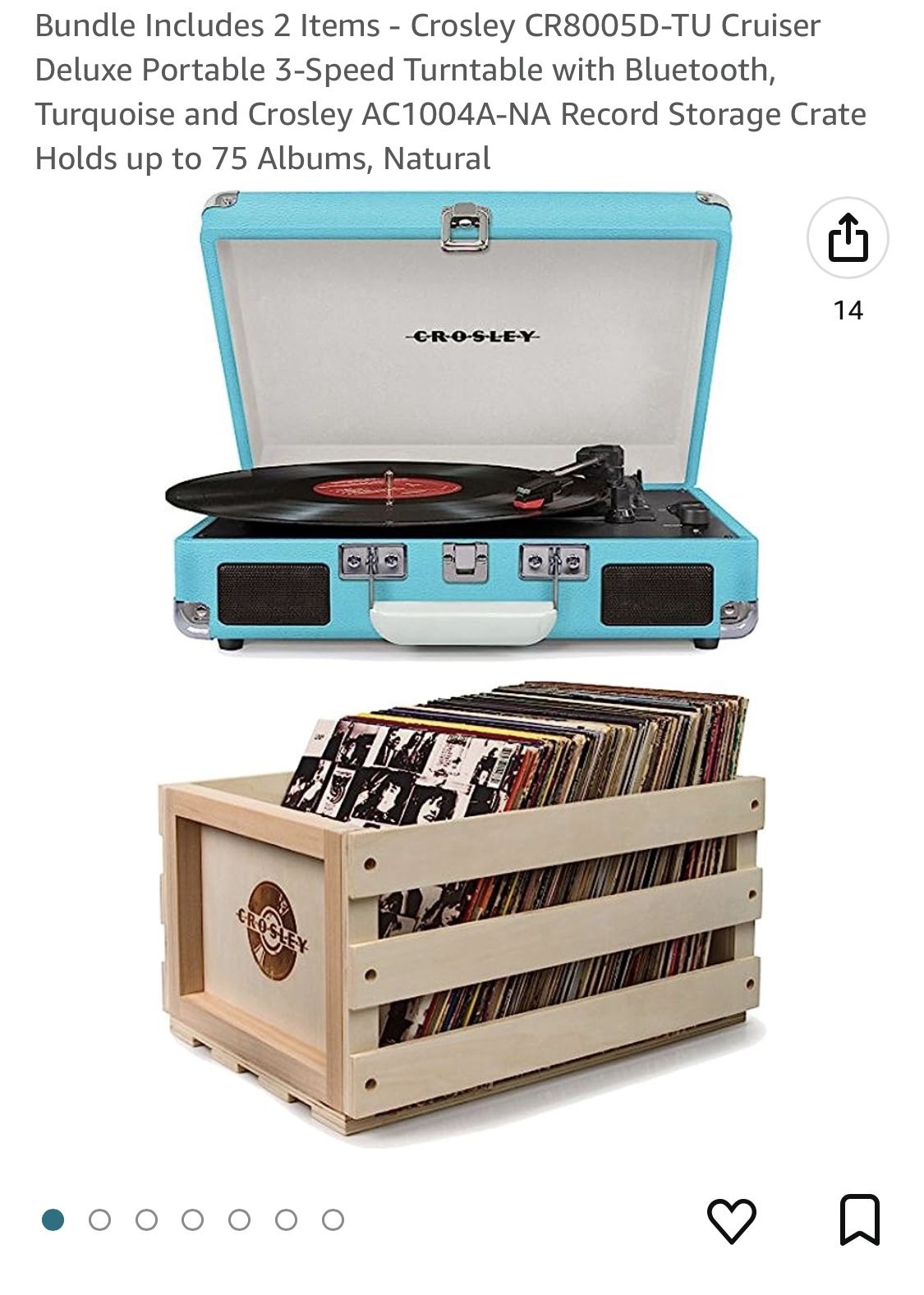 Bundle Deal: Crosley CR8005D-TU Cruiser Deluxe Turntable Record Player with Bluetooth + Record Storage Crate ONLY $25!!!