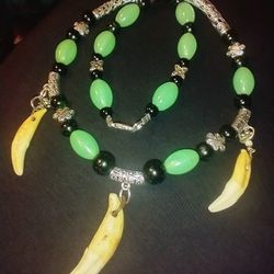Tribal Wolf Tooth And Gemstone Necklace 