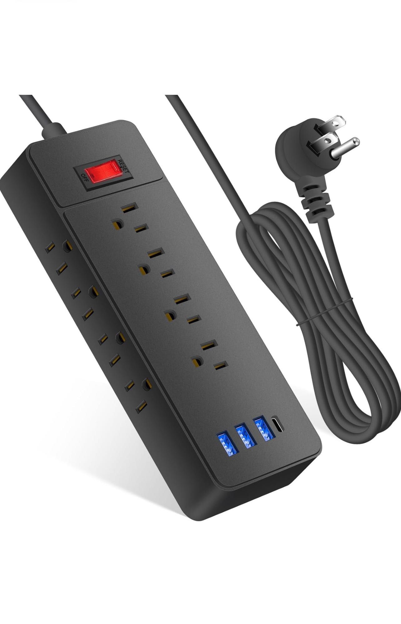 Power Strip Surge Protector Speaker - 12 Widely Spaced Outlets 4 USB Charging Ports(Built-in LED Light), 1700J Flat Plug with 6 Feet Power Cord, Overl