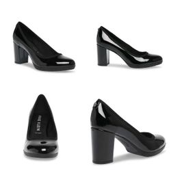 Anne Klein Castana Round Toe Block Heel Pump Black patent leather Women's 6