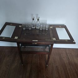 antique austrian Sterling Plate bar cart with crystal glass