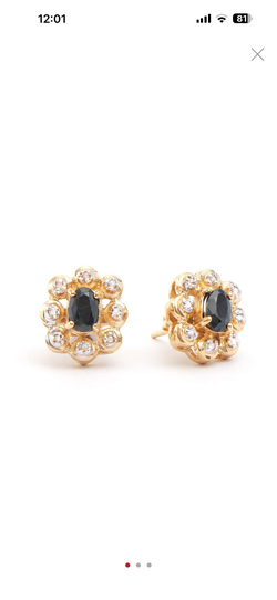 1.43 CTW Black Sapphire & Diamonds 18K Gold Plated Designer Earrings