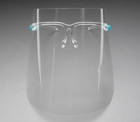 Transparent face shield that is easy to wear and clean. Dimensions of the shield are 5.5"x7.5"