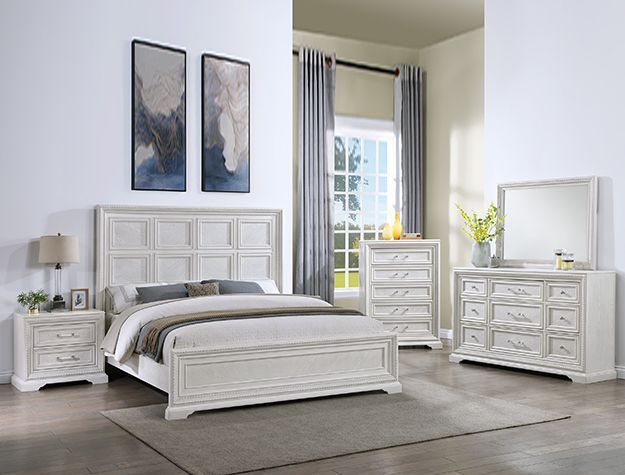 NEW Antiqued White BED ROOM SET Bed Dresser Night Stand💥NO CREDIT NEEDED $10 Down