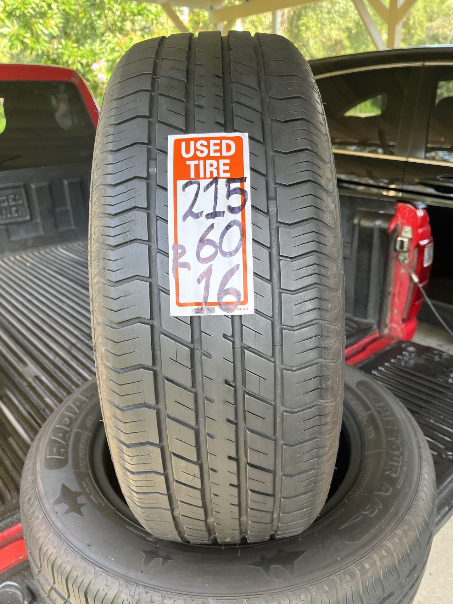 215/60R16 Pair 2tires Epic Tour 70% Life Late 2019 Not Repairs 