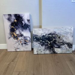 TWO DIFFERENT 36x24 Large Black/White/Gold Canvas Art Abstract Artwork