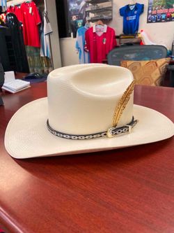 Sombrero de Palma de 5000X con toquilla de plata y pluma chapeada