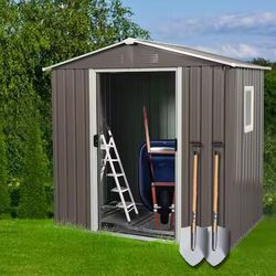 6 Ft. X 5 Ft. Gray Outdoor Metal Garden / Storage / Tool Shed w/ Window  [NEW IN BOX] **Retails for $430 ^Assembly Required^ 