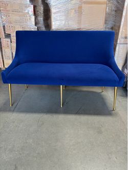 Loveseat Modern Navy Easy Clean Velvet Upholstered Loveseat with Brushed Gold Leg