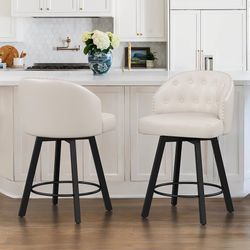 Counter Height Bar Stools Set of 2, 26" Swivel Faux Leather Upholstered Bar Stools with Backs and Metal Legs, Retro Counter Stools for Kitchen Island,