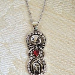 Nightmare before Christmas Necklace, rhinestones & red crystal heart, BONUS