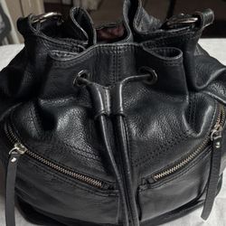 Black Leather Bucket Bag Or Hobo Bag